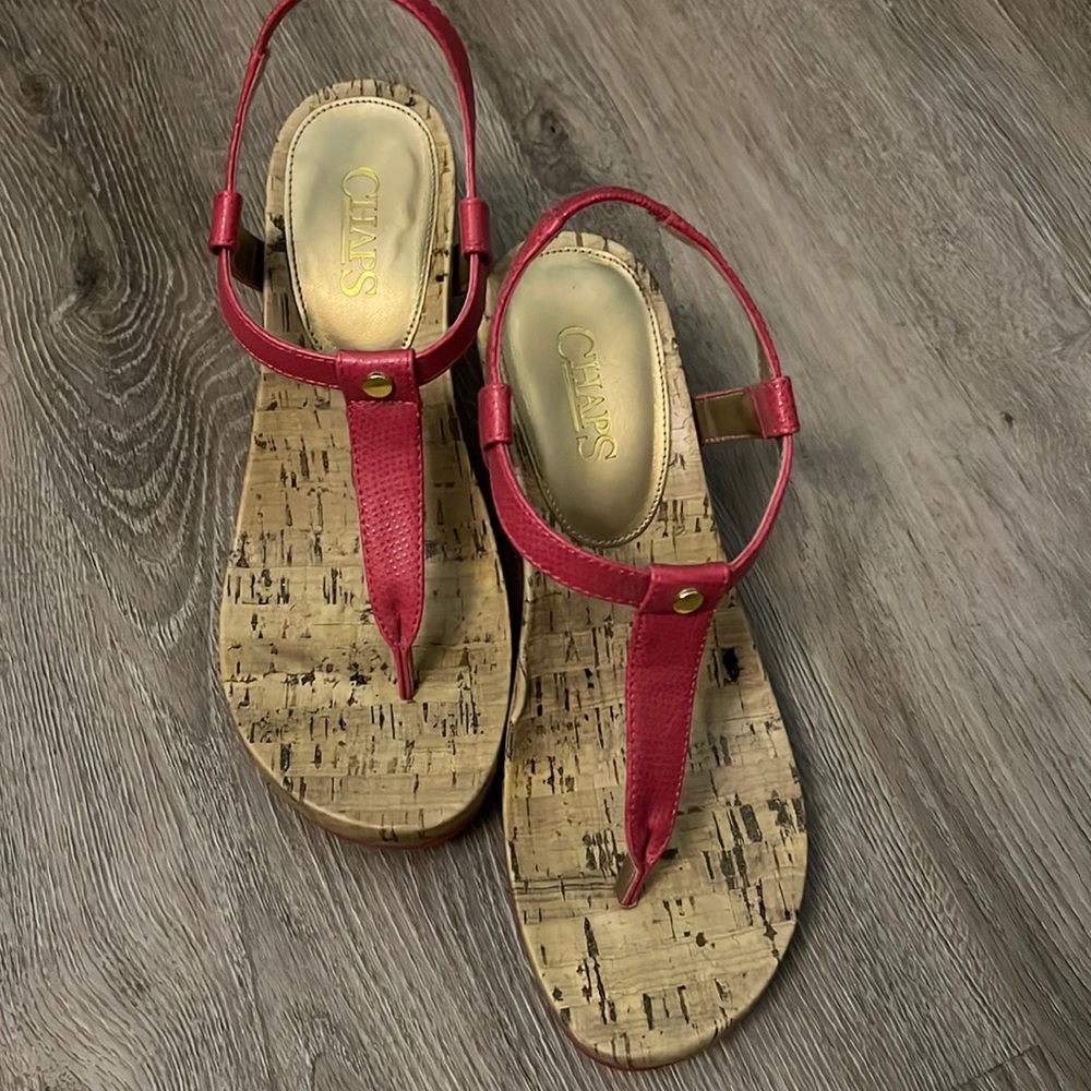 Bright Pink Chaps Wedge Thong Sandals size 7